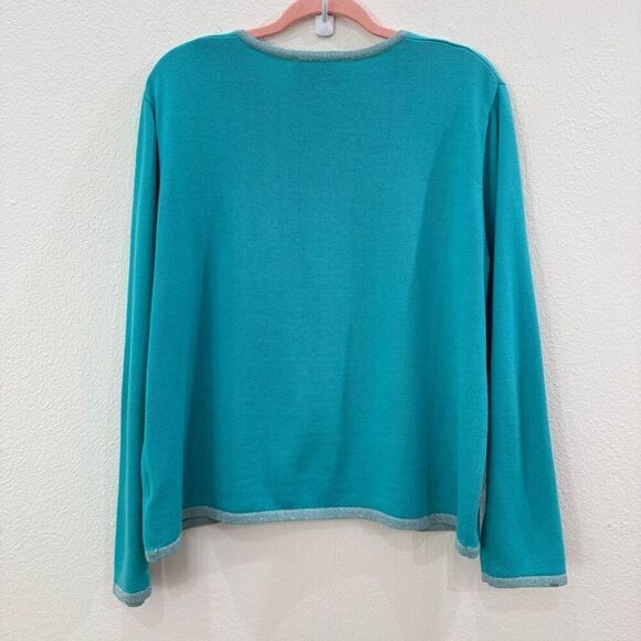 Bob Mackie Wearable Art Women's Size Large Embroidered Blue Cardigan Sweater - Picture 4 of 9